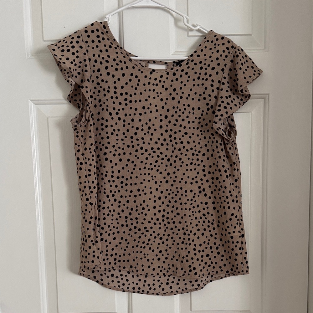 Papermoon Taupe Polka Dot Flutter Sleeve Blouse